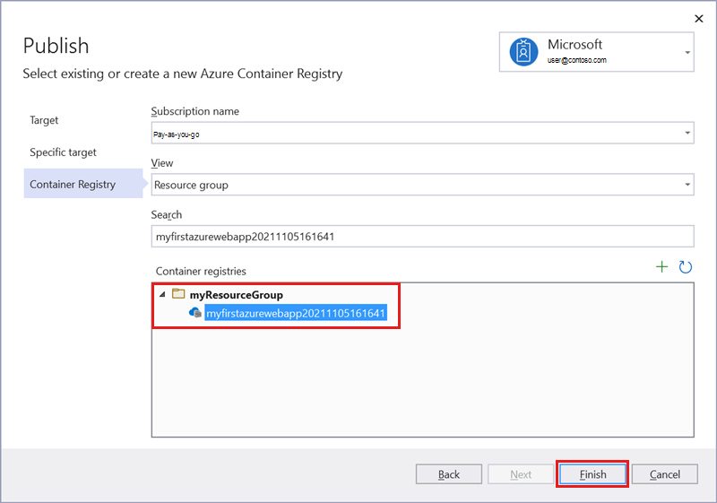 Select existing Azure Container Registry
